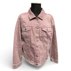 Maurices Distressed Women's Jean Jacket XL Mauve Pink Button Front Pockets